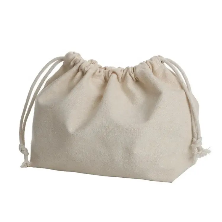 Factory customized white cotton bundle pocket cosmetic storage customizable logo drawstring bag