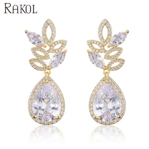 RAKOL EP5062 Elegant Dangle CZ Crystal Bridal 2021 New Gold Stud Women's Earrings - Product Image 3