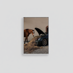 Printed Canvas: Funny Horse and Car Art for Rustic Decor,WHITE <b>FRAMED</b> CANVAS - Product Image 2