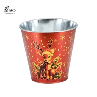 Cubo de Acero Galvanizado con Diseño Navideño Europeo de Dibujos Animados, Decoración Ecológica, Duradera y Verde para Interiores, Exteriores, Pisos y Jardines