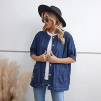 Fournisseurs de vêtements : Nouvelle veste chemise en jean ample d'été, style vintage, pour femme, grande taille, légère et respirante, décontractée