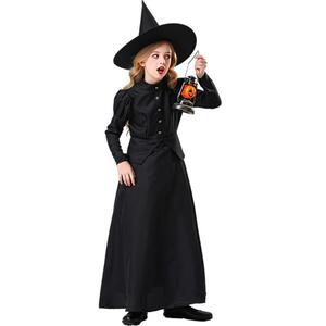 Disfraz de bruja para niños de Yi Xiaoyi, vestido largo negro con sombrero para fiesta de Halloween, traje de cosplay para niñas - Product Image 1