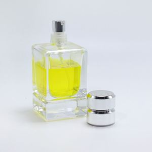 High Quality 50ml Square Clear Glass Perfume Bottles Empty Transparent Glass <b>Silver</b> Lid Screen Printing Eco-friendly Reed - Product Image 2