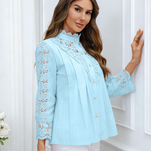 Blusa de Manga Larga con Encaje Elegante y Exquisito, Talla Grande, Estilo Nuevo y Moderno para Primavera/Verano 2026, en Existencia en el Almacén de EE. UU. - Product Image 1