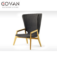 Fauteuil de salon extérieur scandinave moderne en teck massif, dossier haut, design ergonomique, durable, résistant aux intempéries, pour hôtel et jardin