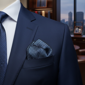 Blue and White <b>Navy</b> Blue Checkered Jacquard Woven Pocket Square - Product Image 3