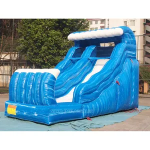 5 meters high flow mark blue wave inflatable water slide with pool for kids backyard parties