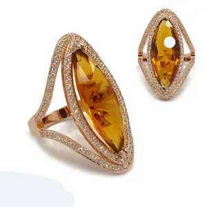 RZQ-0165 Aussage Große geformte Olive Big Stone Ring Designs 925 Sterling Silber Ring China Großhandel