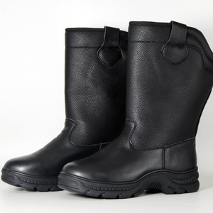 Bottes d'hiver pour hommes, noires, mi-hautes, en cuir de vachette, doublées de laine chaude, bottes hautes pour temps froid - Product Image 3