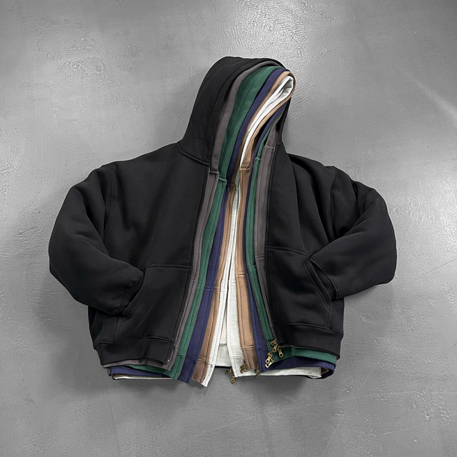 New Custom High Quality Streetwear Blank Heavyweight Oversized 400 Gsm Fleece Unisex Sweatshirts Cropped Boxy Zip up Hoodie