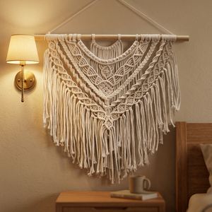 Basantpriya Bohemian Cotton Macrame Wall <b>Hanging</b> Abstract Geometric Pattern <b>White</b> Triangle Home Decor Living Room Washable - Product Image 6
