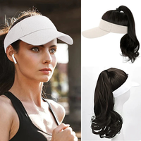 Casquette de baseball ajustable Mumeng pour extérieur avec perruque queue de cheval ondulée marron/noir/rose pour femme, résistante à la chaleur, en fibre haute température