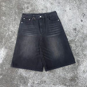 Pantalones cortos de mezclilla para hombre, estilo carpintero, con lavado desgastado personalizado, holgados, tipo cargo, estilo skater, negros, de pierna ancha, deshilachados y sueltos, fabricante - Product Image 4