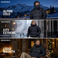 Jaket Puffer Berkerah Tinggi Berlapis Quilted dengan Penutup Kepala, Ritsleting Depan, Tali Serut, Terisolasi, untuk Musim Dingin, Pria, Produksi OEM untuk Aktivitas Luar Ruangan