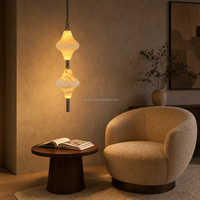 Lustre en albâtre espagnol à hauteur réglable, LED, en acier inoxydable, pour chambre principale et bar, avec garantie de 2 ans