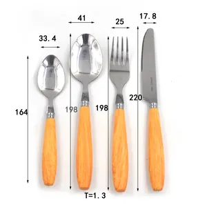 Reusable stainless steel Cutlery Set PP Handle Wooden Design Cutlery Flatware