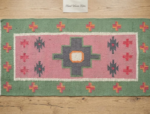 Alfombra Boho Marroquí Geométrica Rosa |   Alfombra Tribal Hecha a Mano de Lana y Yute para Decoración de Dormitorio, Sala de Estar o Pasillo de Estilo Rústico - Product Image 5
