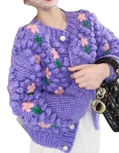 <span class=keywords><strong>Cardigan</strong></span> en tricot fait main pour femme, style automne doux, décoré de fleurs, manches longues, coupe courte pour filles - Product Image 5
