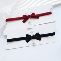 Doux Vin Rouge Noir Velours Collier Ras Du Cou Parti Colliers Bijoux Arc Perle Collier Ras Du Cou