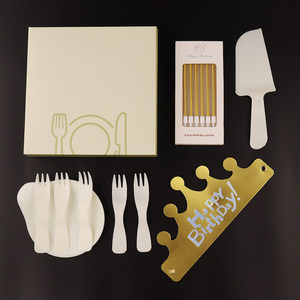 Ensemble de vaisselle française personnalisé pour gâteau d'anniversaire, couteau, fourchette, assiette, <span class=keywords><strong>film</strong></span> d'étanchéité en plastique de qualité alimentaire, haut de gamme, motif goutte d'eau, cinq-en-un - Product Image 6
