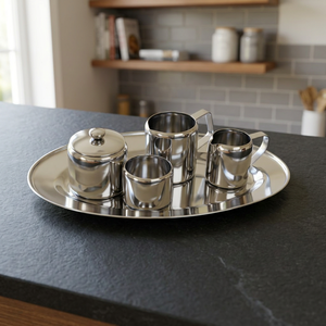 Stainless Steel Tea <b>Set</b> Elegant Classic Mirror Finish Durable Eco-Friendly Lid Handle <b>Teapot</b> Cups Tray Home Kitchen Tea Brewing - Product Image 2