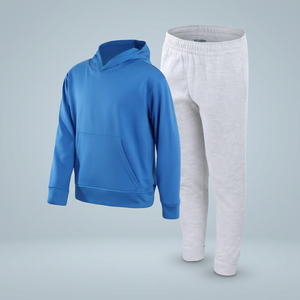 Ensemble sweat-shirt à capuche bleu avec poche et pantalon de survêtement gris en molleton unisexe, vêtements décontractés d'automne, coupe classique, coton tricoté - Product Image 2