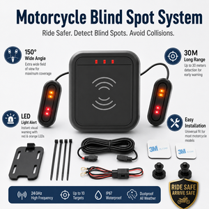 Sistem Deteksi Titik Buta Sepeda Motor Radar 24GHz Tahan Air IP67 150 °   Lampu Peringatan LED Sudut Lebar Jangkauan 30M Cocok untuk Semua Motor - Product Image 3