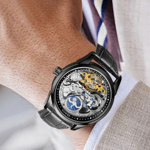 Forsining fábrica SKROX Reloj Mens Fase lunar Relojes mecánicos automáticos Reloj de pulsera esqueleto - Product Image 5