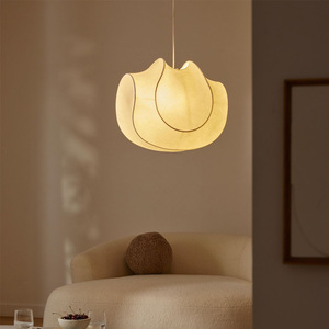 Lustre en soie en forme de citrouille rond de 50 cm, LED E27, blanc, style Wabi Sabi Zen, luminaire suspendu pour salon et chambre à coucher - Product Image 1
