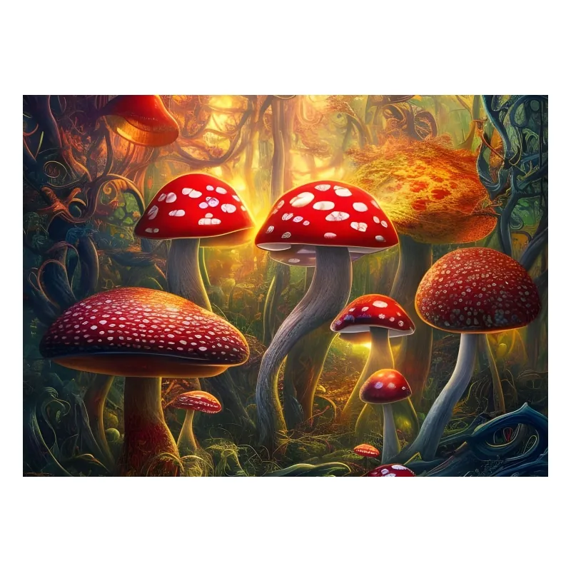 Lukisan minyak digital, dekorasi rumah kerja seni dinding hangat penyembuhan lucu jamur fantasi