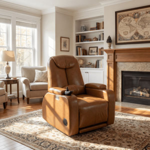 Nuevo sillón reclinable funcional Atunus, sofá individual inteligente para sala de estar, sillón reclinable eléctrico de cuero marrón. - Product Image 6