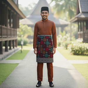 Borong Kilang OEM Jahit Pukal Baju Melayu Merah Chilli Casual Autumn Regular Fit Private Label Production Custom Designer Brand - Product Image 1