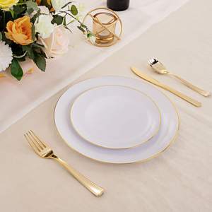 Assiettes en <span class=keywords><strong>plastique</strong></span> jetables de couleur blanche de 7,5 pouces et 10 pouces, <span class=keywords><strong>vaisselle</strong></span> dorée pour hôtels et restaurants, fête - Product Image 5