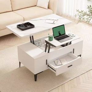 <span class=keywords><strong>Mesa</strong></span> de Centro Estilo Crema con Tapa Elevable y Superficie de Piedra Sinterizada, <span class=keywords><strong>Mesa</strong></span> de <span class=keywords><strong>Comedor</strong></span> <span class=keywords><strong>Convertible</strong></span> con Almacenamiento para Sala de Estar - Product Image 3