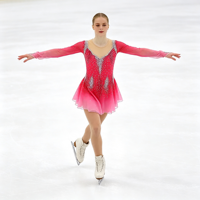 Robe de patinage et de danse rose vif dégradé, col en V, manches longues en maille, dos découpé avec strass, pour enfants et adultes, compétition et performance