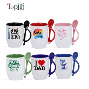 Tazza in Ceramica Colorata Topjlh da 11oz con Manico e Cucchiaio Colorato, Logo Personalizzato, per Caffè e Arredamento Casa, Uso Doppio - Product Image 3
