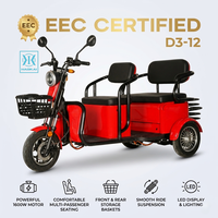 Tricycle électrique 3 places pour usage familial, 1600W, scooter électrique à 3 roues, 72V 20Ah, E-Trike, véhicule électrique pour passagers