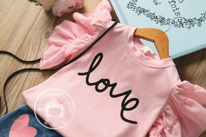 Ventes en gros d'été 2022, ensembles de vêtements pour enfants personnalisés, 2 pièces, mignons, dessins animés, vêtements pour bébés, vêtements pour filles, style preppy, mélange de coton et d'élasthanne - Product Image 6