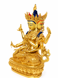Statua Artigianale in Ottone di Ushnishavijaya, Angelo Buddista Tibetano a Tre Volti e Otto Braccia, Scultura per Altare del Tempio - Product Image 2