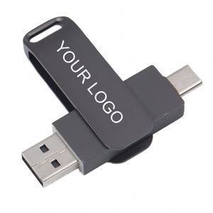 โลโก้ OEM 2 in 1 แฟลชไดรฟ์โลหะแบบหมุนได้สองด้าน ช่องเสียบ Type-C ความจุ 16GB 32GB 64GB 128GB 256GB 512GB 1TB - Product Image 1