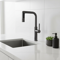 Robinet de cuisine moderne à poignée unique, pivotant à 360°, avec cascade, 5 modes de jet, en céramique, nickel brossé classique, en acier inoxydable, pour montage sur plan.