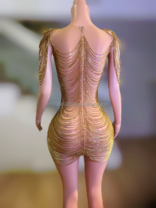 Cuerda dorada Cadena de lujo Diamante Hip Wrap Falda corta sexy Cantante Chica Grupo Canción Vestido Baile Discoteca Bar Traje de actuación - Product Image 2