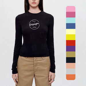 Camiseta Deportiva Ajustada de Spandex Elástico con Estampado Personalizado, Camiseta de Manga Larga para Mujer, Color Sólido, Absorbe la Humedad - Product Image 1