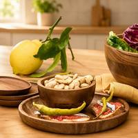 Grand saladier en bois foncé naturel pour salades et fruits, idéal pour le petit-déjeuner, le déjeuner et le dîner à la maison