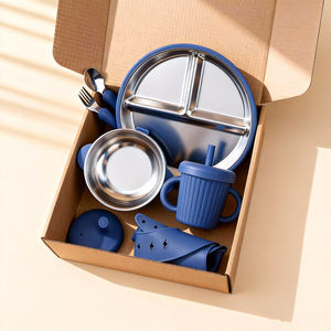 Juego de Vajilla de Silicona para Bebés Personalizado por el Fabricante, Plato de Acero Inoxidable para Niños, Plato con Ventosa, Vaso Antiderrames, Babero, Cuchara - Product Image 6