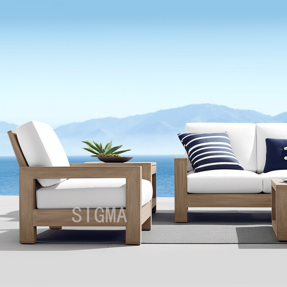 Modern Design High End Custom Garden Patio Outdoor Outside Leisure Solid Wooden Teak Natural Love Seat Sofa Furniture Cama