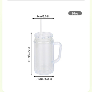 Bicchiere Globo di Neve da 16oz con Manico, Luminoso al Buio, con Foro Pre-Forato, Bottiglia Tumbler in Plastica a Doppia Parete - Product Image 5