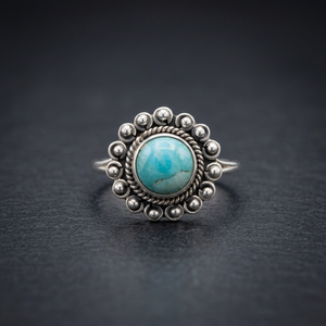 Bague en larimar personnalisée de style bohème en argent sterling 925 faite à la main bijoux incrustés de lunette solide avec timbre 925 - Product Image 1