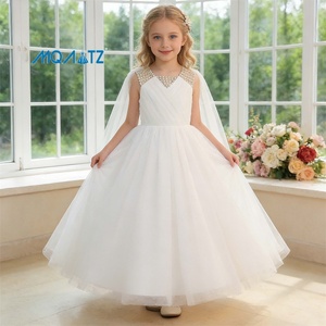 Robe de Soirée <span class=keywords><strong>Rouge</strong></span> Florale en Tulle Perlé pour Filles, Col Rond, en Satin Formel avec Nœud Décoratif pour Cérémonie de Remise des Diplômes et Fêtes d'Enfants - Product Image 4