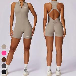 Combinaison sans manches vintage pour femmes 2025, haute intensité, logo personnalisé, ensembles de fitness pour la salle de sport, fermeture éclair, col roulé, combinaisons de sport - Product Image 3